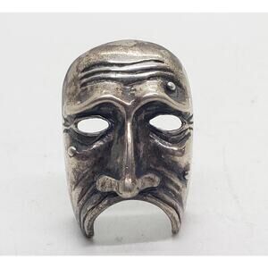 Vintage Sterling Silver Tragedy Mask Ring 11.4g Theater Drama Face Marked 800